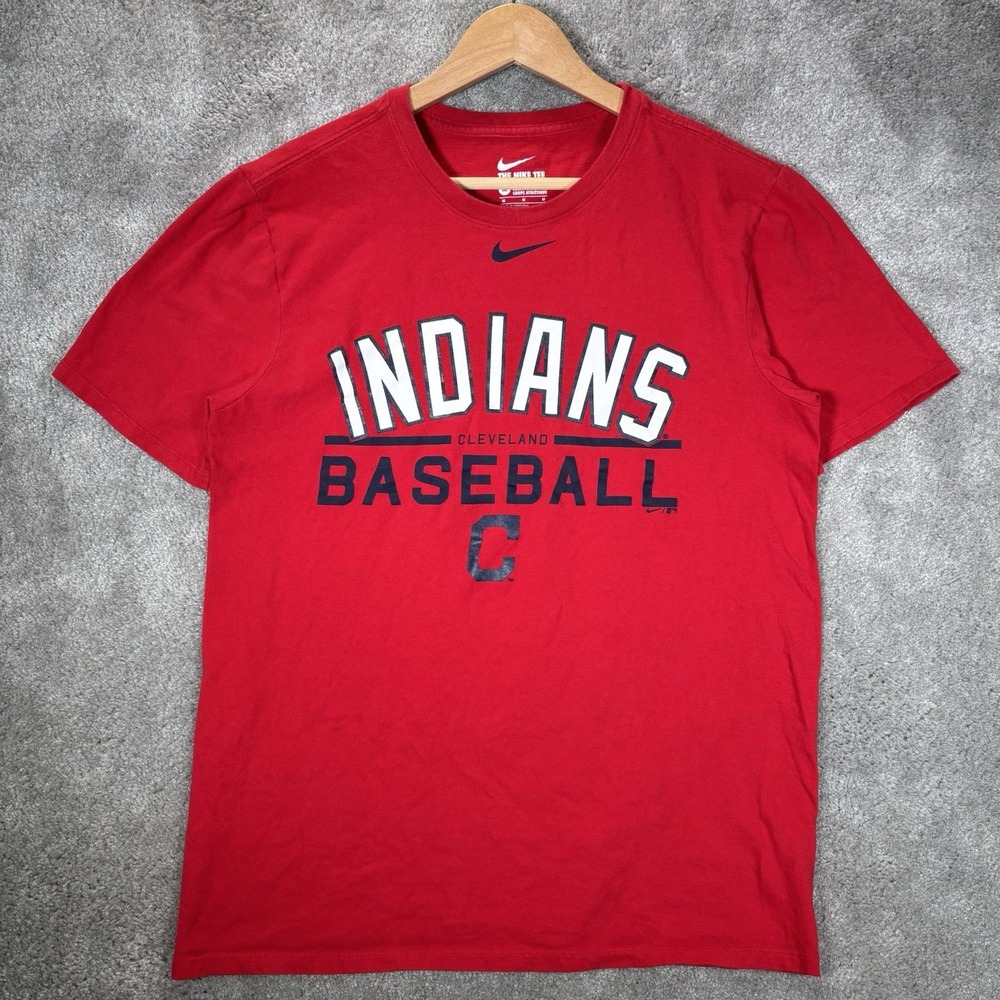 Nike Cleveland Indians T Shirt Mens M Red Graphic Center Swoosh Short Sleeve MLB